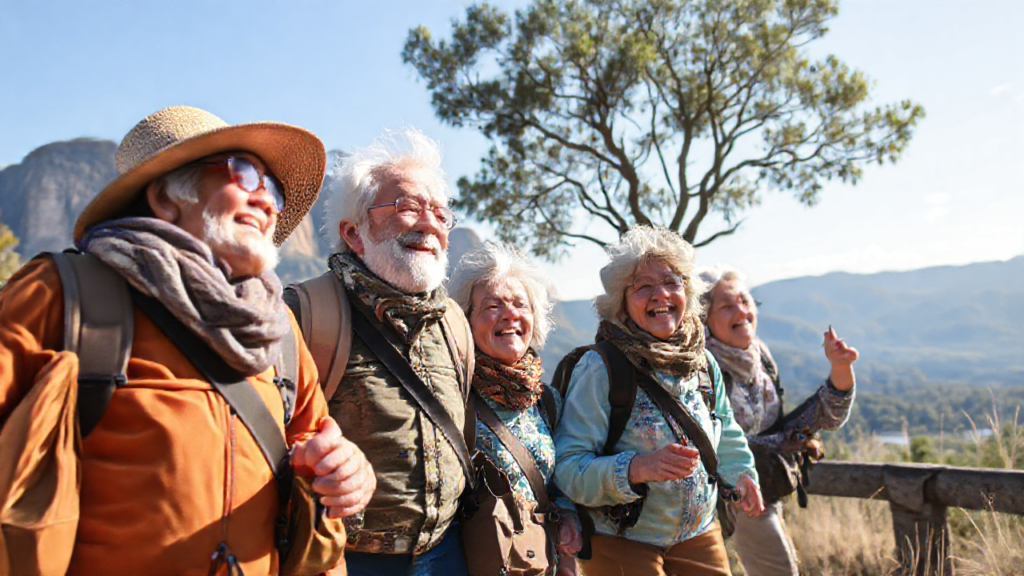 Grupo de idosos em uma excursão divertida