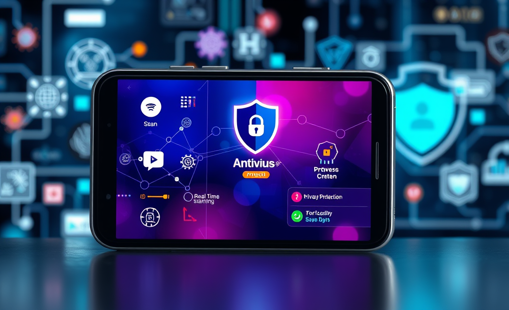 Imagem de antivírus para celular Android mostrando proteção contra malwares e vírus.