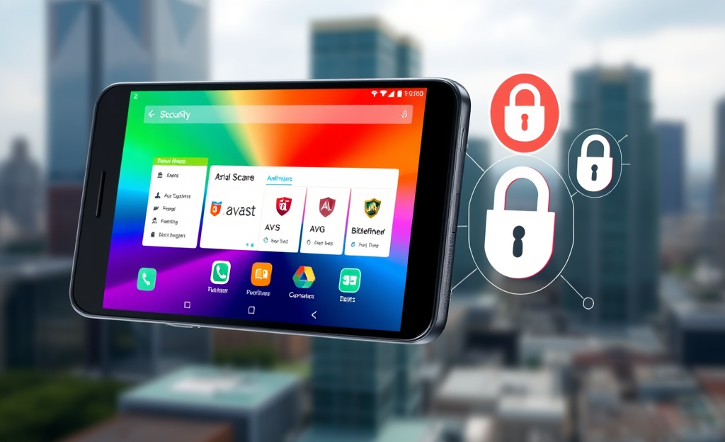 Imagem de um celular Android com antivírus instalado, representando segurança e proteção contra malwares.