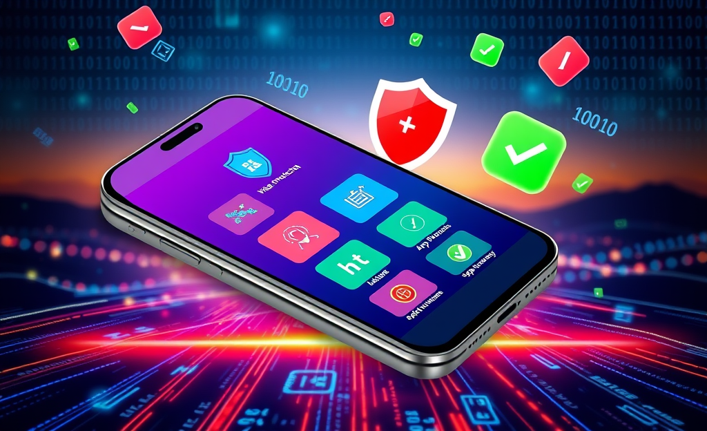 Imagem de um aplicativo antivírus gratuito para celular, destacando sua proteção contra ameaças cibernéticas.