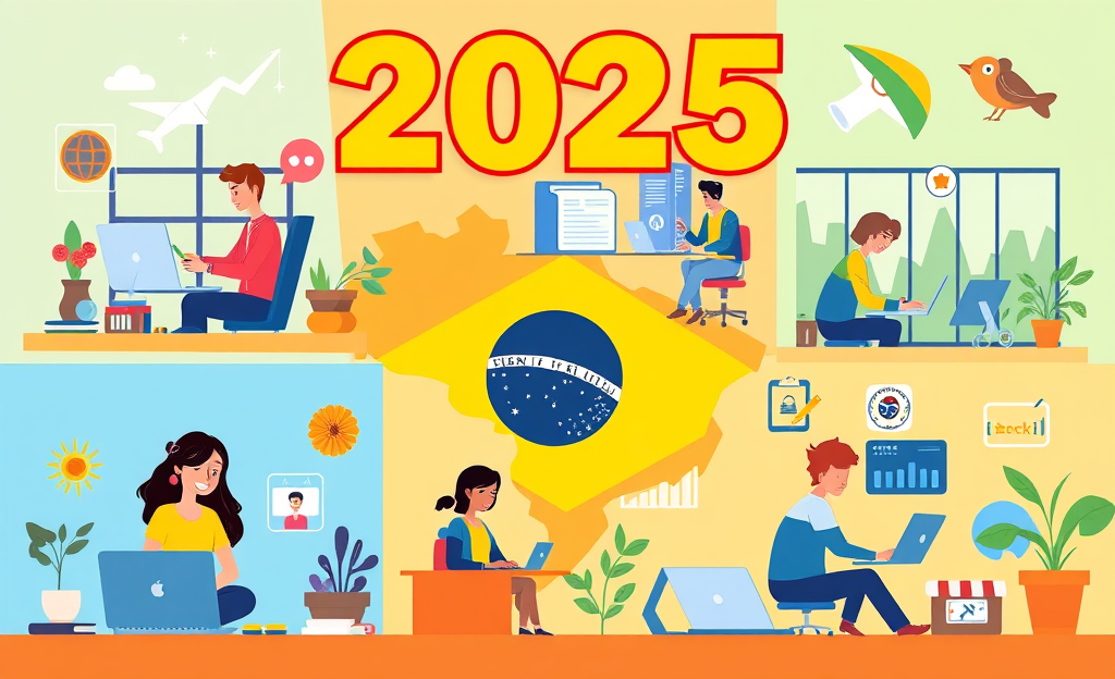 Imagem representativa das oportunidades profissionais em 2025, incluindo altos rendimentos e trabalho remoto.