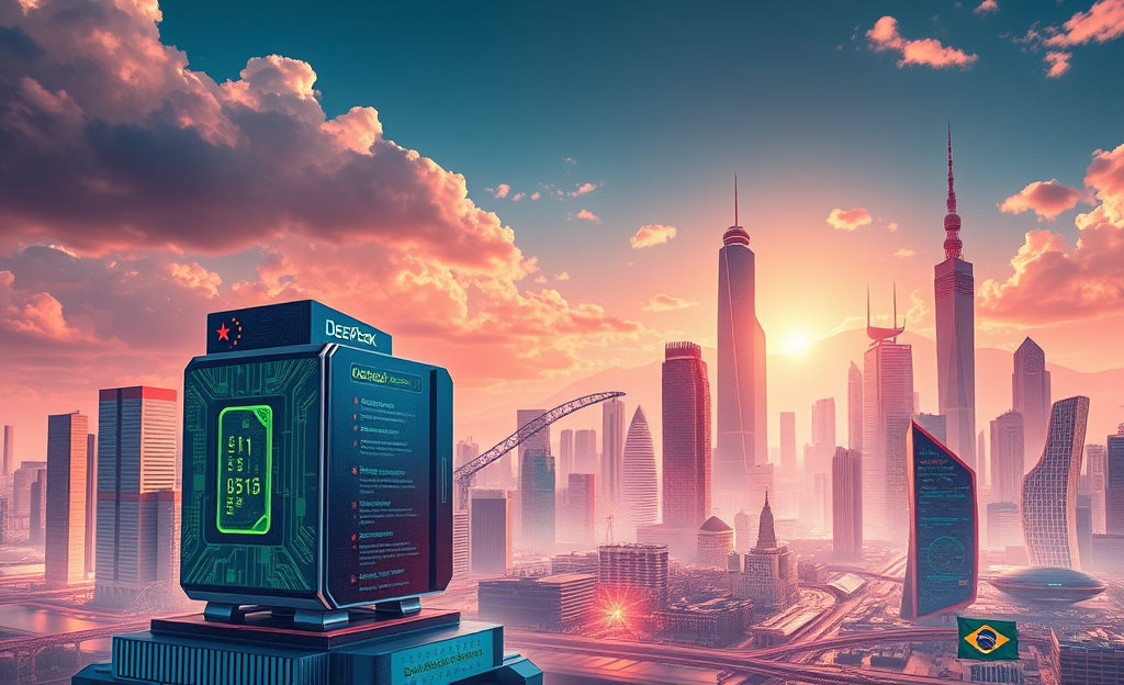 Imagem representativa da inteligência artificial com destaque para o modelo DeepSeek, mostrando a ascensão da China nesse setor.