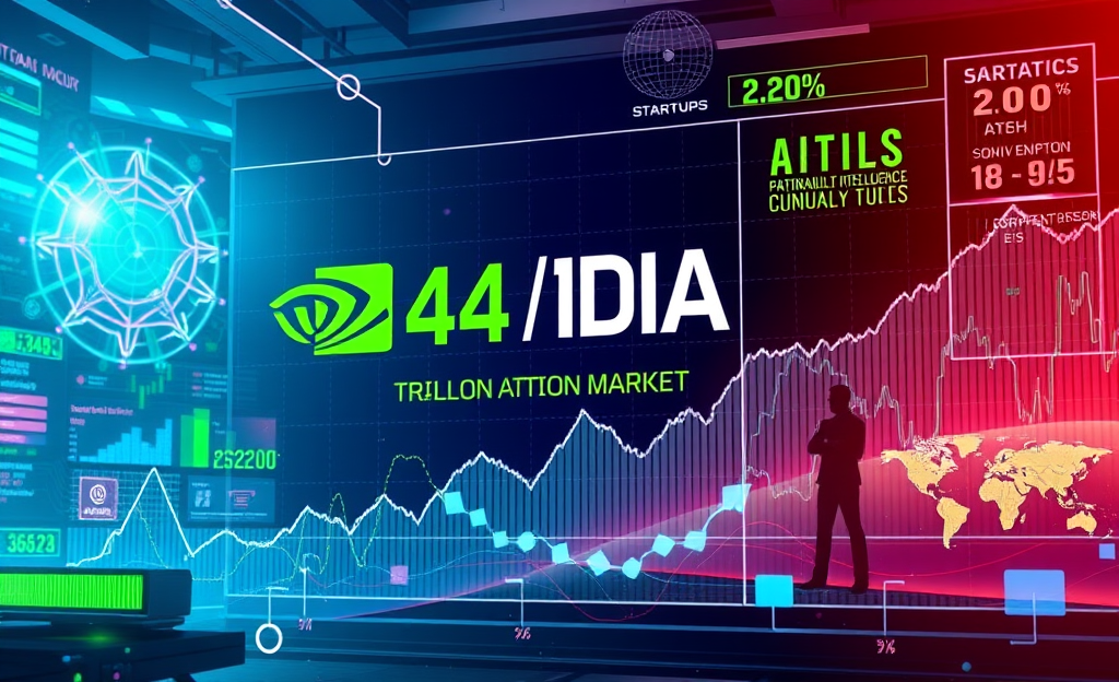 Imagem ilustrativa sobre a Nvidia alcançando US$ 4 trilhões em valor de mercado e seu papel na inteligência artificial.