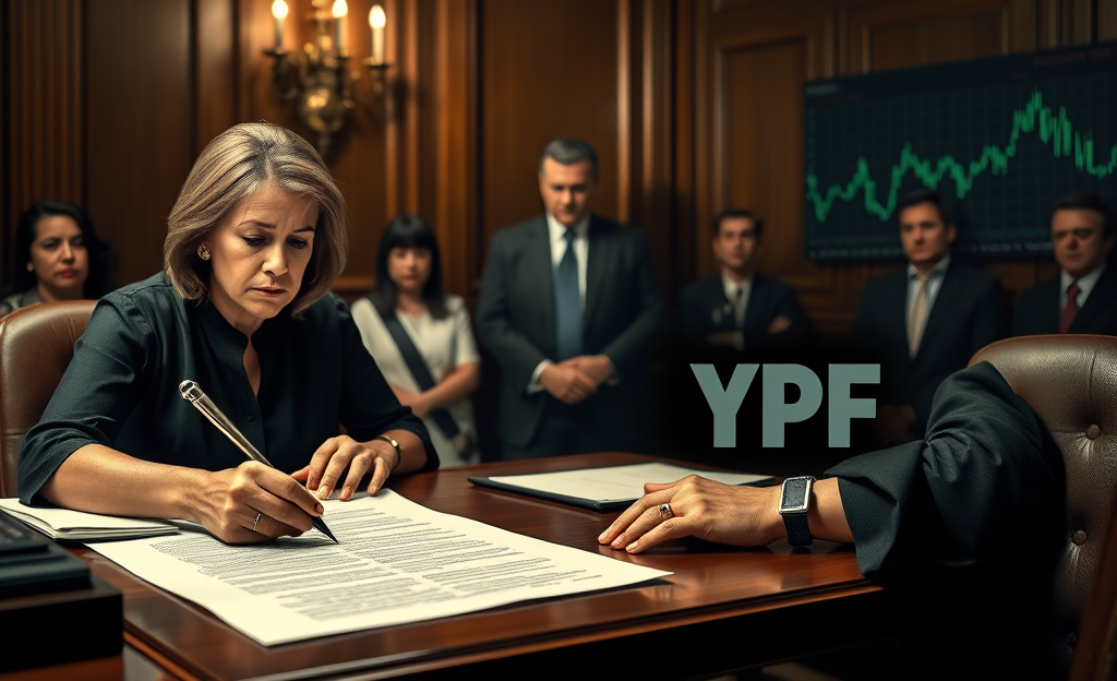 Image illustrating the court decision on Argentina's participation in YPF, highlighting the economic and political impacts involved.