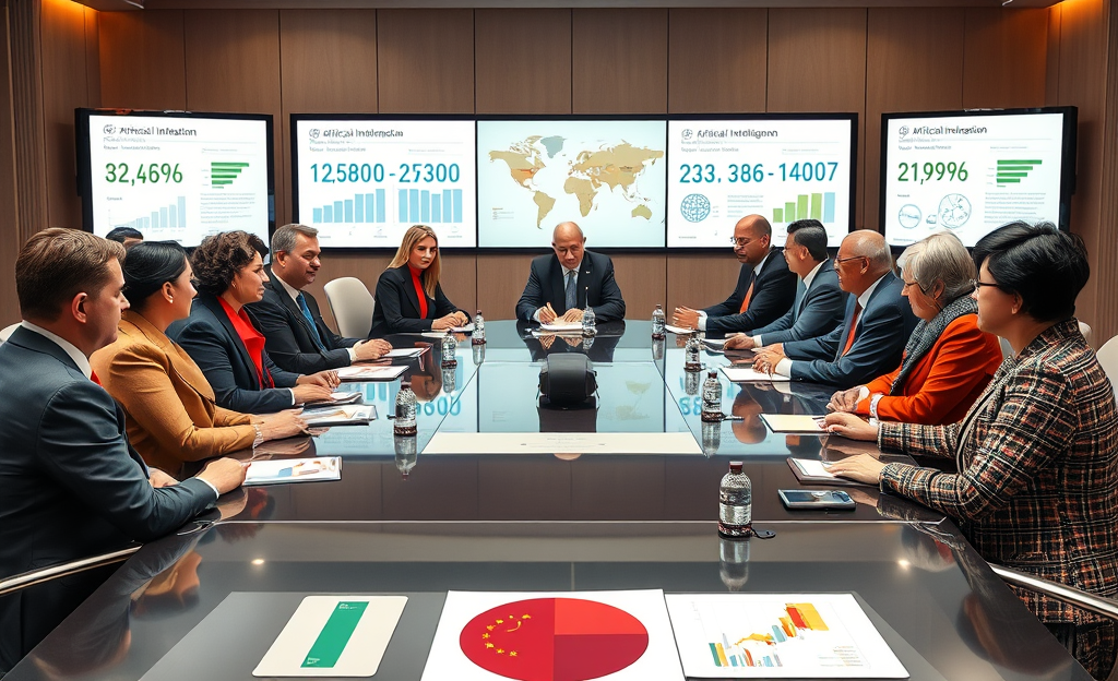 Líderes dos Brics discutindo o impacto da IA na desinformação e a importância da integridade das informações.