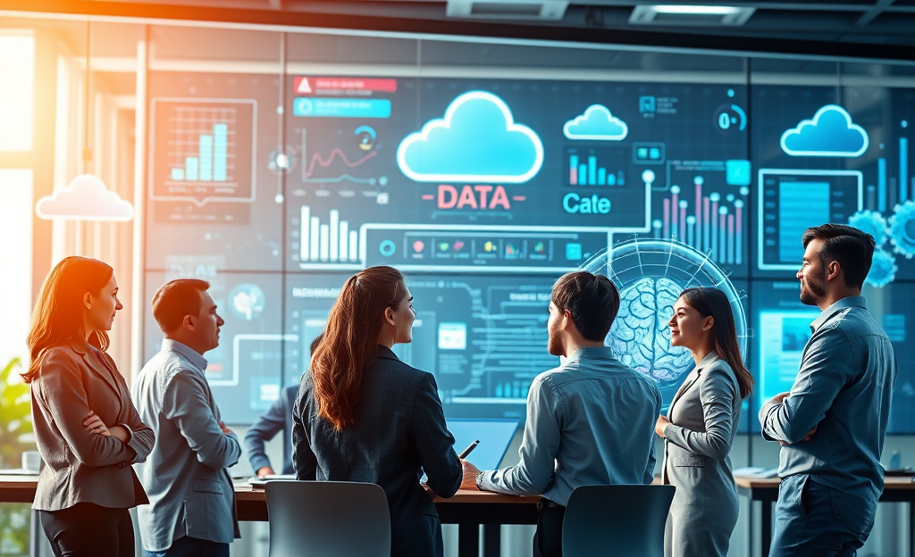 Imagem representativa da transformação digital no setor financeiro com foco em inteligência artificial e gestão de dados.