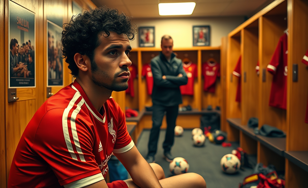 Mohamed Salah e o técnico Arne Slot discutindo a relação entre o jogador e o Liverpool após críticas.