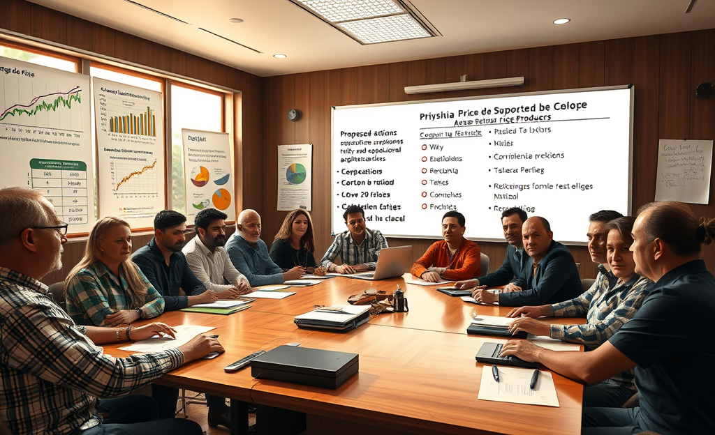 Reunião sobre a queda nos preços do arroz e seus impactos nos municípios.