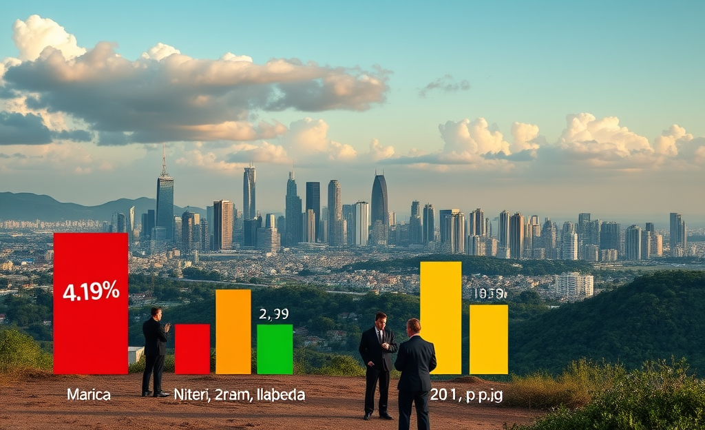 Gráfico ilustrando as perdas no PIB dos municípios de 2022 a 2023, destacando as principais cidades afetadas e suas porcentagens de queda.