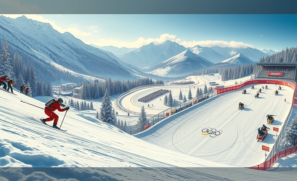Atletas competindo nas modalidades dos Jogos Olímpicos de Inverno 2026.