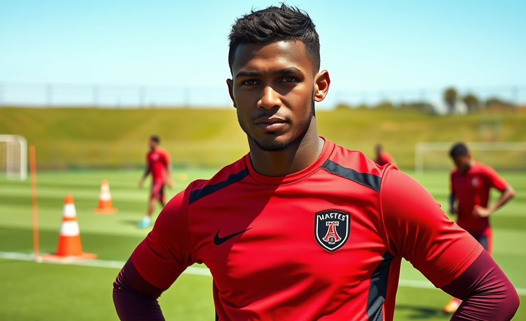 Zé Gabriel, volante recém-contratado pelo Sport Club, em ação durante um treino de pré-temporada.