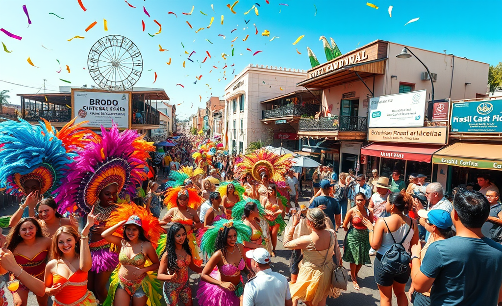 Infográfico sobre as previsões econômicas para o Carnaval de 2026, incluindo receitas e impacto no turismo.