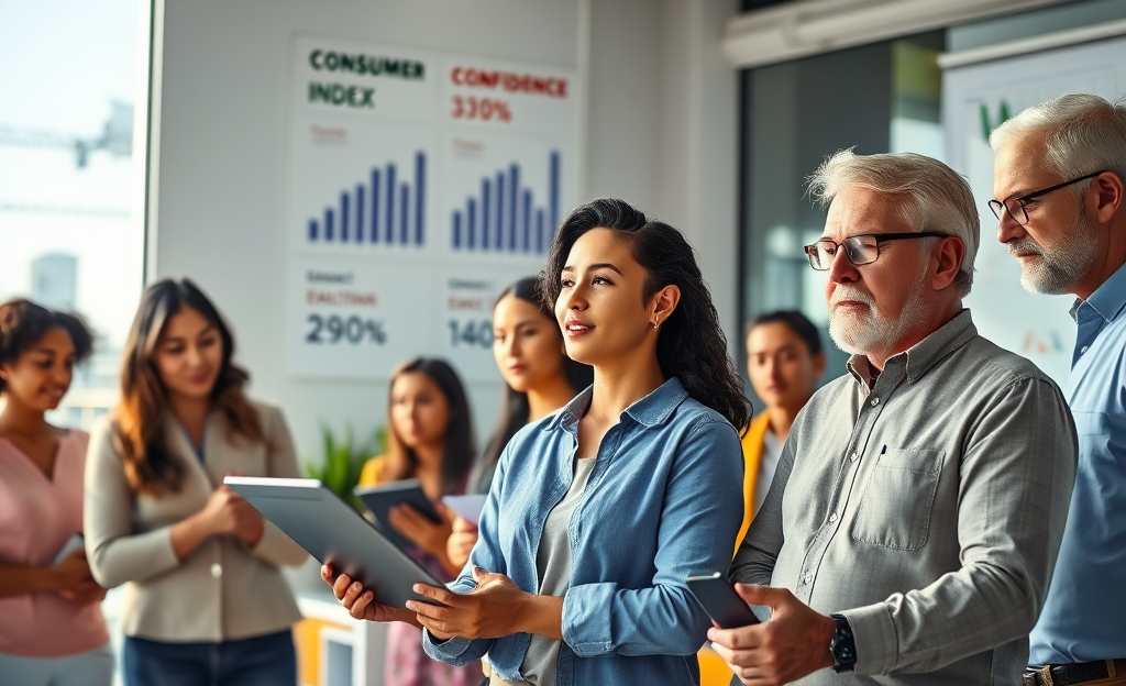 Gráfico mostrando o aumento do Índice de Confiança do Consumidor e a otimização da Geração Z em economizar e investir.