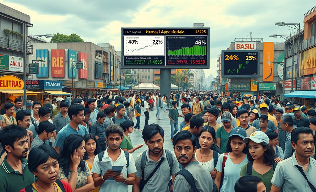Gráfico ilustrando a percepção negativa crescente da economia brasileira e o aumento do pessimismo entre os cidadãos.