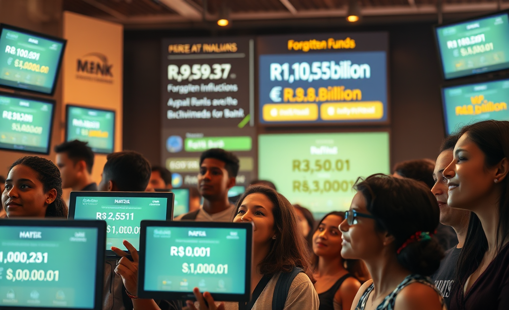 Imagem ilustrativa sobre valores esquecidos em instituições financeiras, destacando a devolução de bilhões a brasileiros.